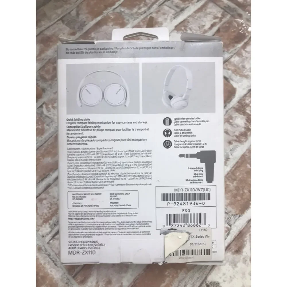 Sony MDR-ZX110 Ear-Pad (On the Ear) Cable Headphones - White Open Box